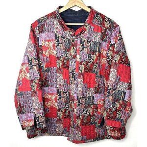 Vintage Cottagecore Asian Reversible Patchwork Lightly Quilted Jacket Womens 3XL